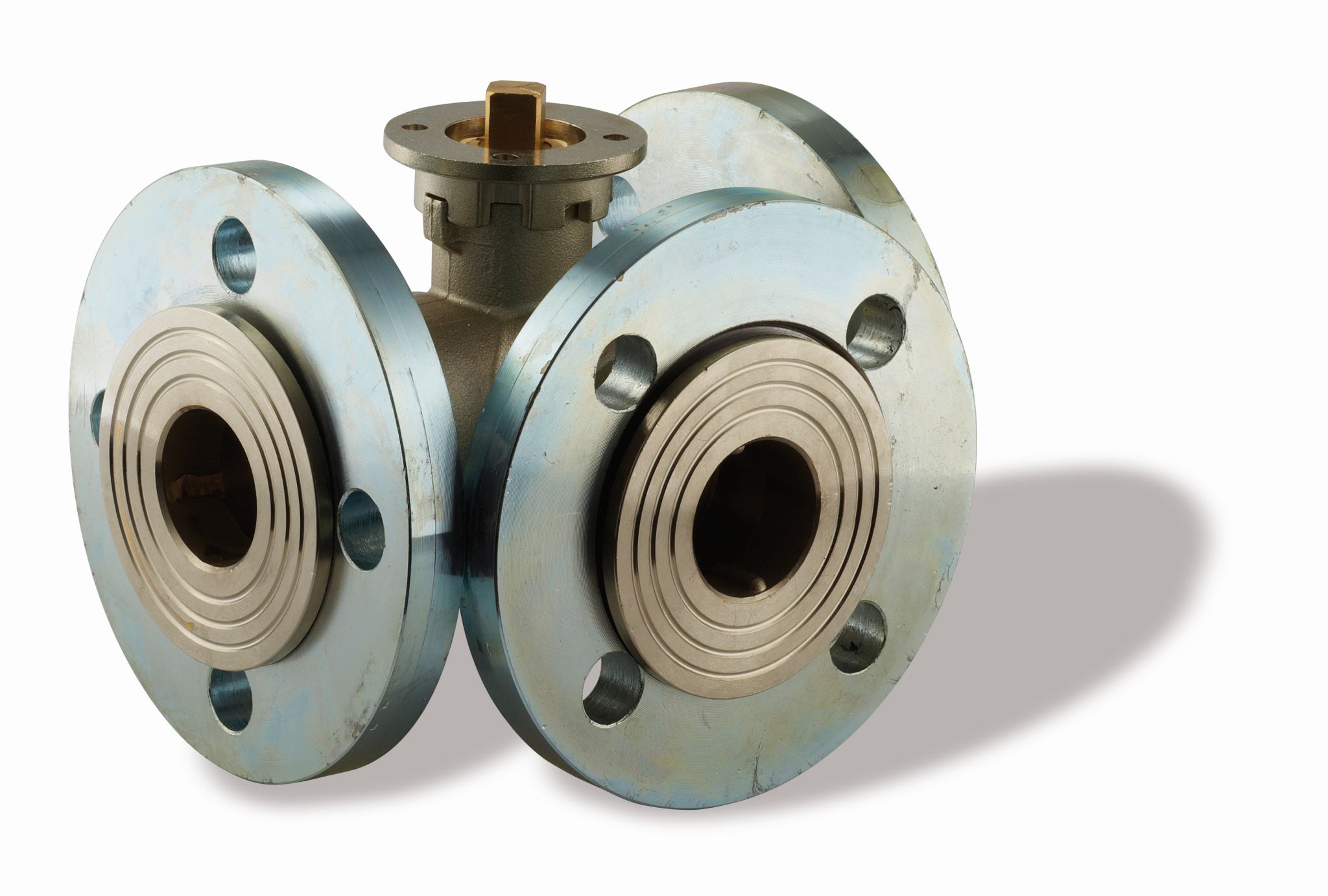 Ball valve in nickel plated brass, L port, reduced bore, flange ISO 5211, with PN16 flanges, DN50, PN16