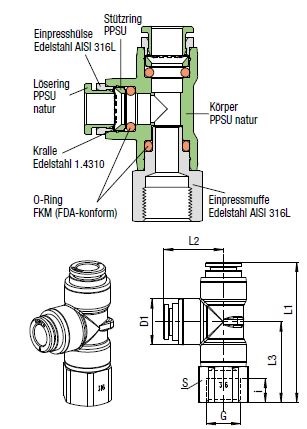 L-Verbinder Push-In, O.D. Schlauch 8,0 mm, Innengewinde G 1/8