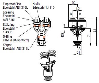 Y-Verbinder Push-In, O.D. Schlauch 12,0 mm, O.D Schlauch 12,0 mm