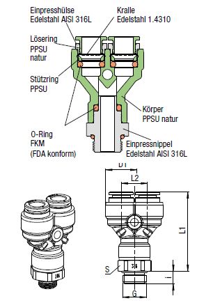 Y-Verbinder Push-In, O.D. Schlauch 8,0 mm, Außengewinde G 1/4