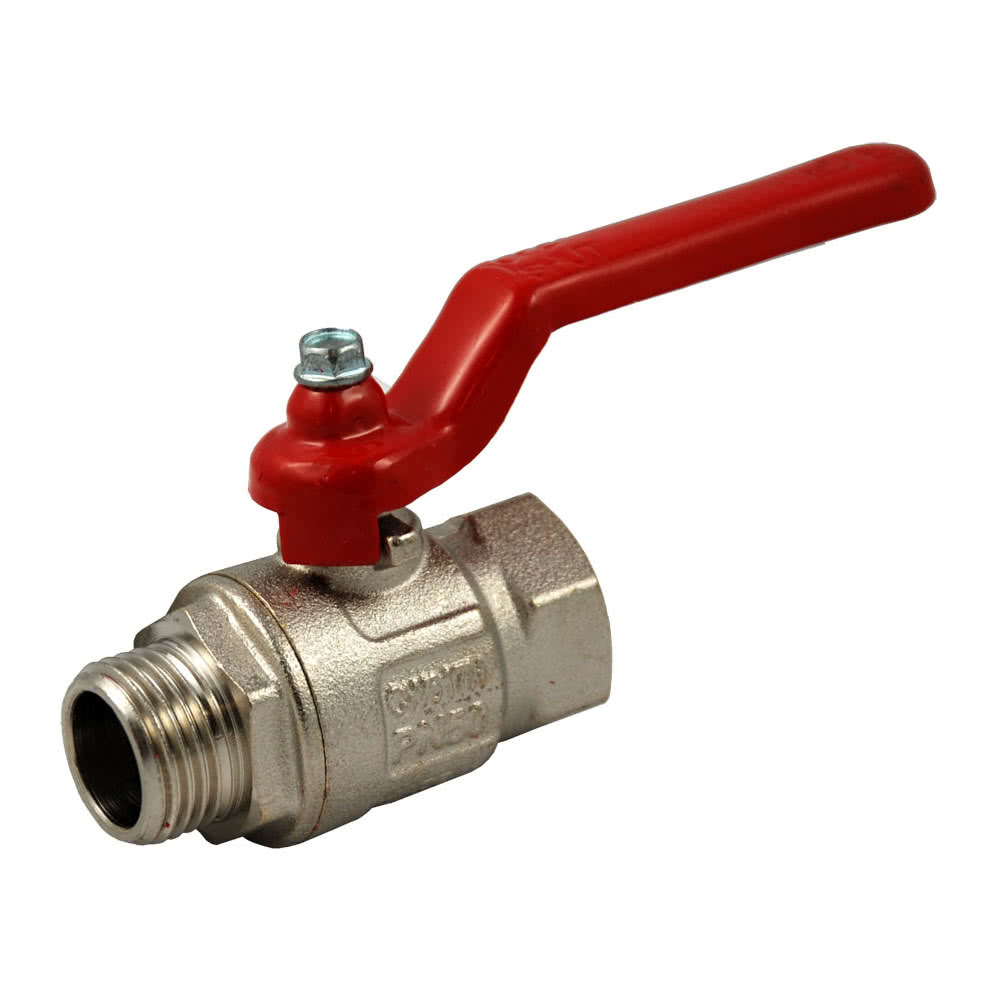 Standard ball valve, nickel-plated brass, G 1/2 "AG x IG, red lever handle