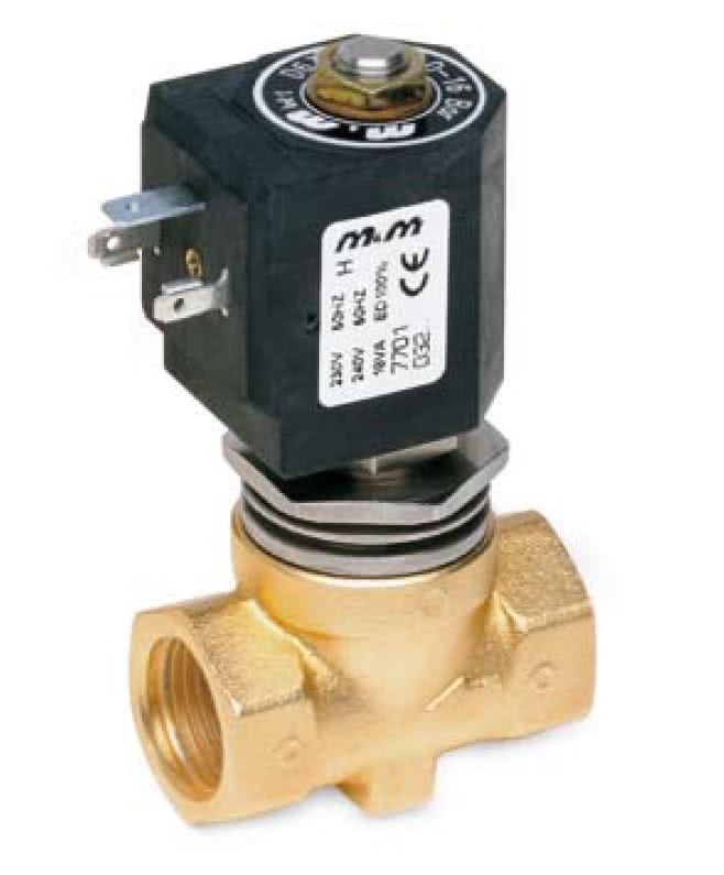 2-way piston valve, steam, G 3/8 ", brass, normally closed, servo-controlled
