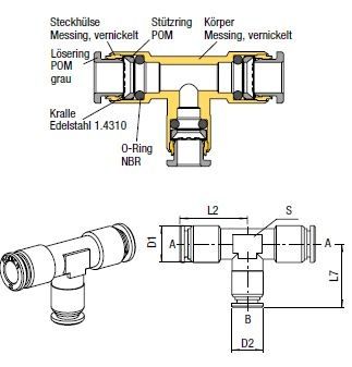 T-Verbinder Push-In, O.D. Schlauch 4mm, O.D. Schlauch 4mm