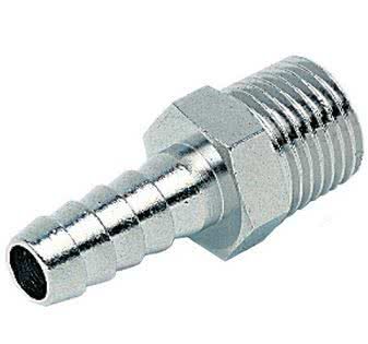 Screw-in hose nozzle, nickel-plated brass, conical, R 1/4 "male thread, hose connection Ø 7mm