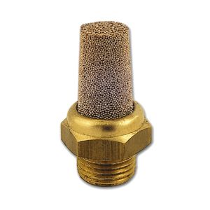 Cone-shaped silencer made of sintered spherical bronze, on hexagonal brass base