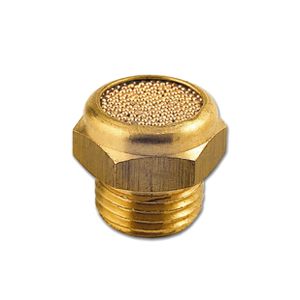 Silencer of sinterized spherical bronze riveted on hexagonal brass pastille base