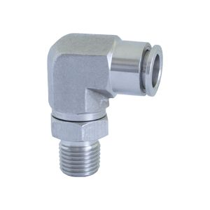 Rotatable L-connector with BSPT male thread