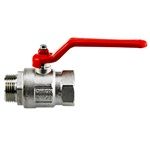 Standard ball valve, nickel-plated brass, G 1 "AG x IG, red lever handle