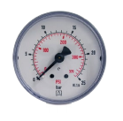 Impact-resistant, unfilled pressure gauge for the industry with ABS housing, spring and hub made of brass, rear connection, BSPT thread in accordance with EN 837-1 / 7,22