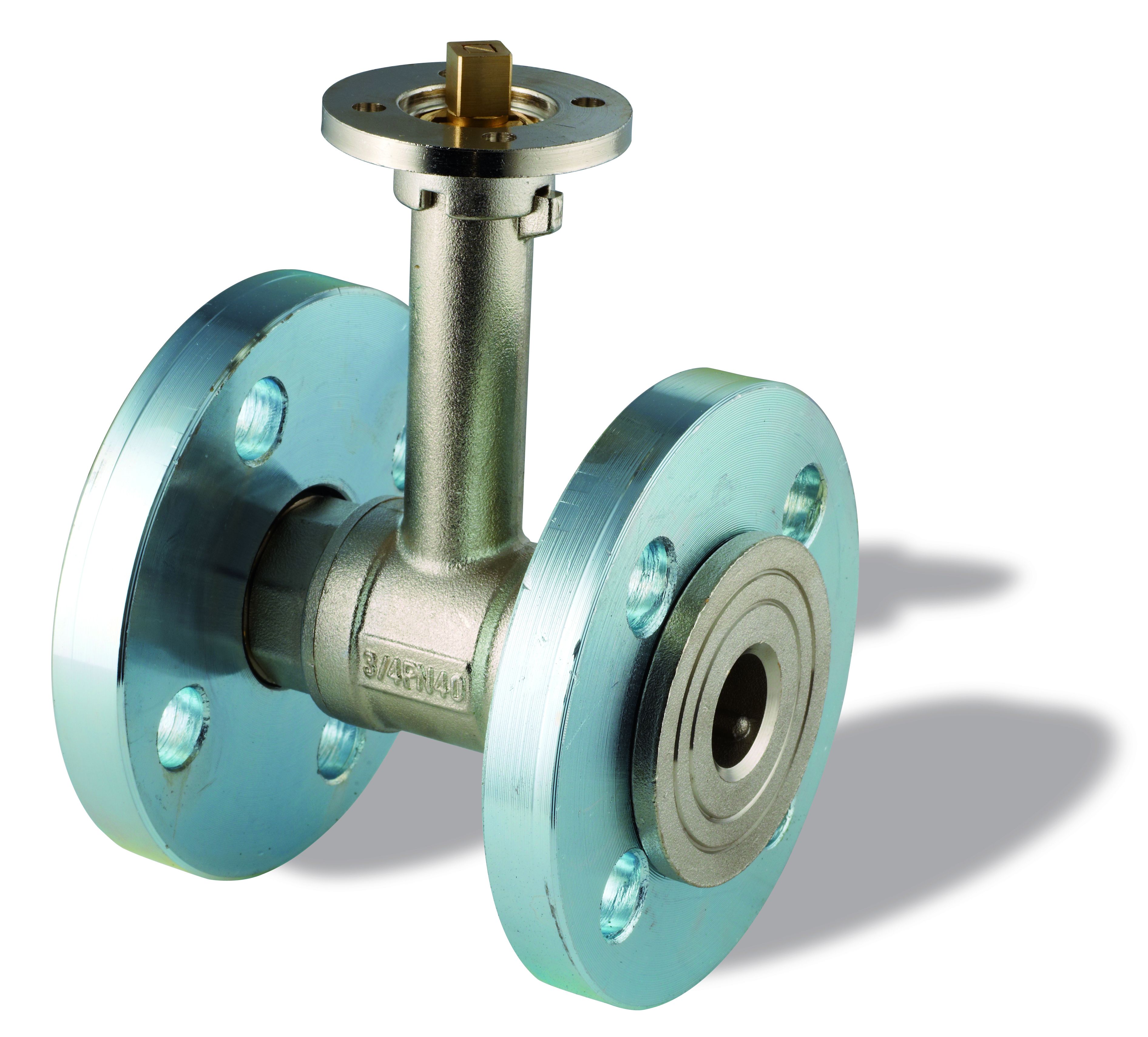 Ball valve in nickel plated brass, full bore with fixed extended neck, flange ISO 5211, with PN16 flanges, DN15, PN40