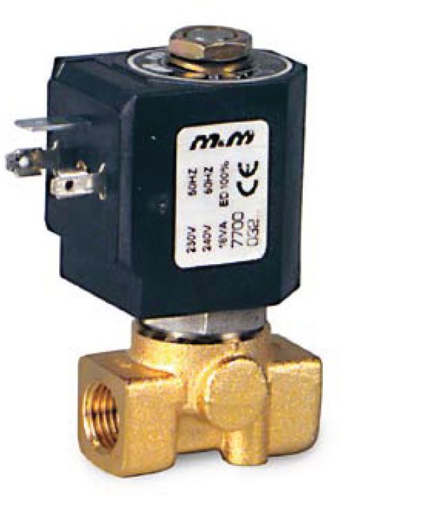 2-way solenoid valve, high pressure, G 1/8 ", brass, normally closed, directly controlled