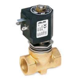 2-way servo-controlled piston valve, high pressure, G 3/8 ", brass, normally closed