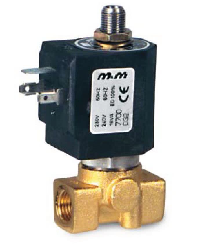 3-way solenoid valve, G 1/4 ", brass, normally closed, direct operated