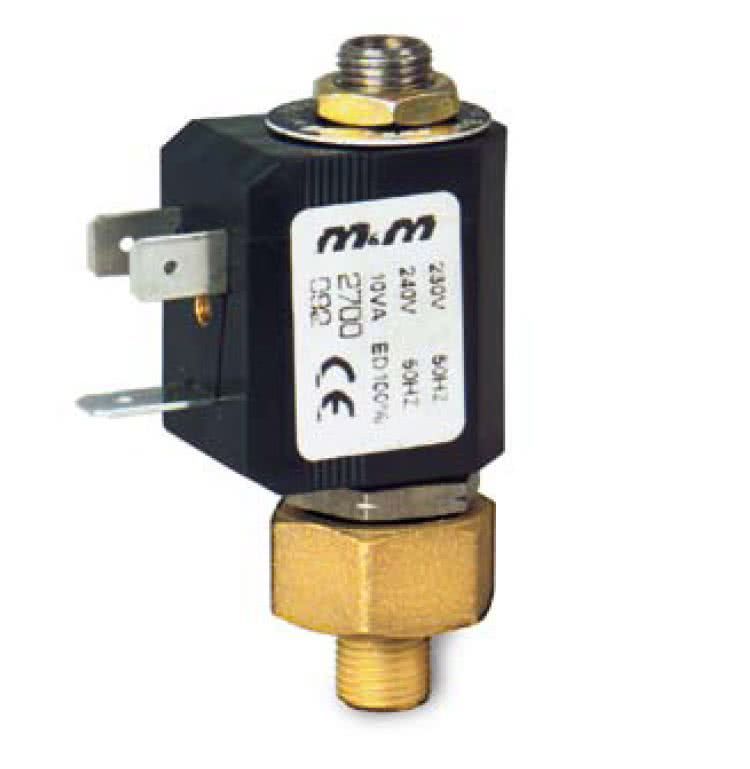 2-way solenoid valve, G 1/8 ", brass, normally open, direct operated