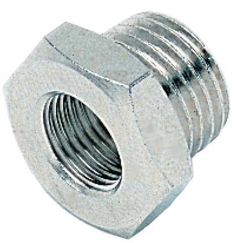 Threaded fitting, reducer cylindrical, nickel-plated brass, G 1/4 "male to G 1/8" female thread