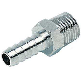 Screw-in hose nozzle, nickel-plated brass, conical, R 1/8 "male thread, hose connection Ø 6mm
