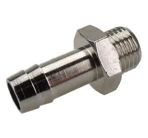 Screw-in hose nozzle, nickel-plated brass, cylindrical, G 1/2 "male, hose connection Ø 19mm
