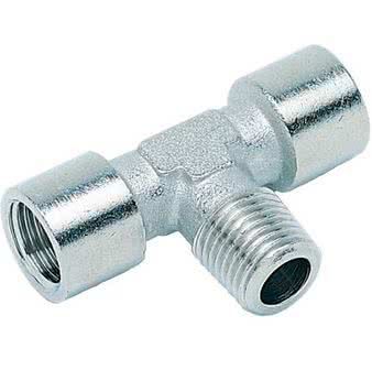 Threaded fitting, T screw-in fitting, cylindrical / conical, T-piece, nickel-plated brass, 2x G 1/8 "female thread x 1/8" male thread