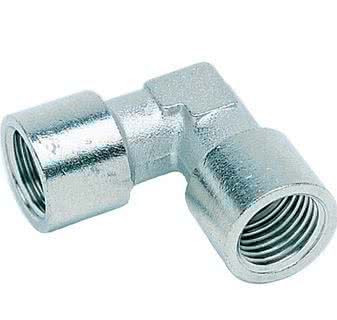 Threaded fitting, angle screw-on connector, cylindrical, nickel-plated brass, 2x G 1/8 "female thread