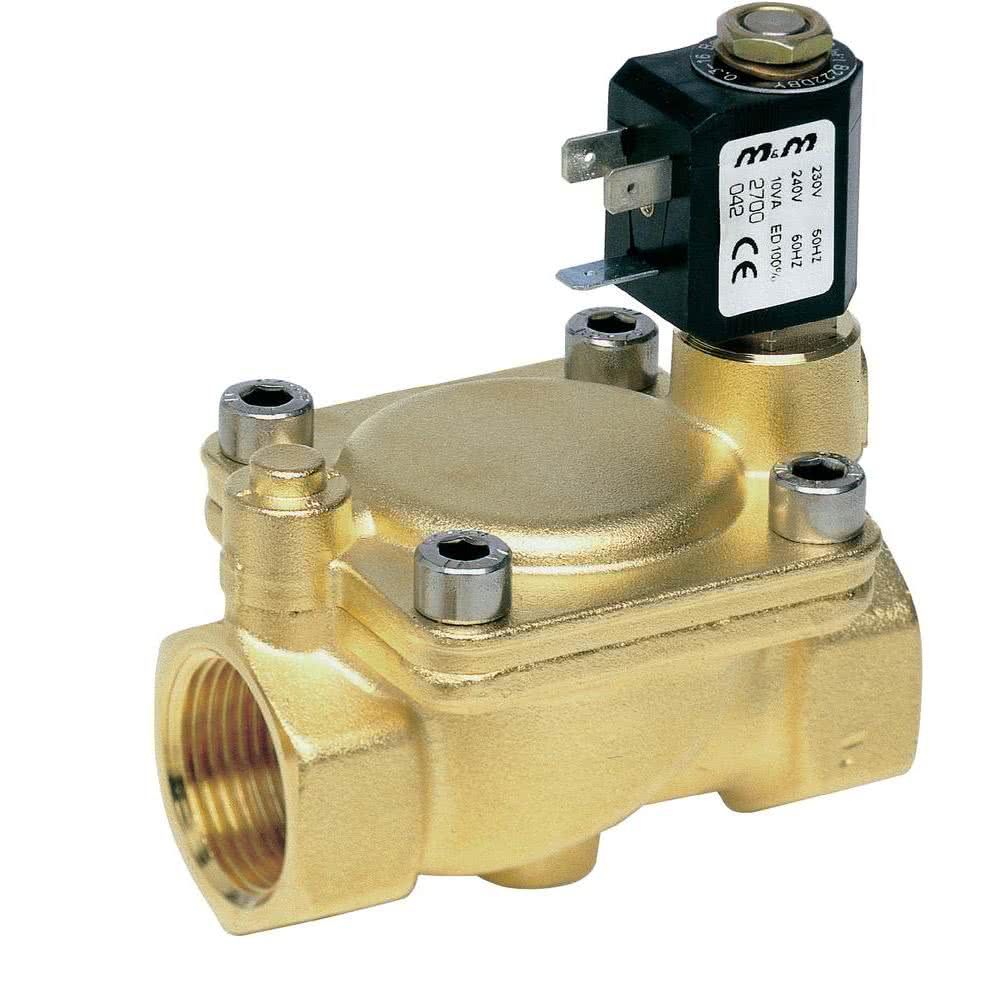 2-way solenoid valve, bistable, G 3/8 ", brass, servo-controlled