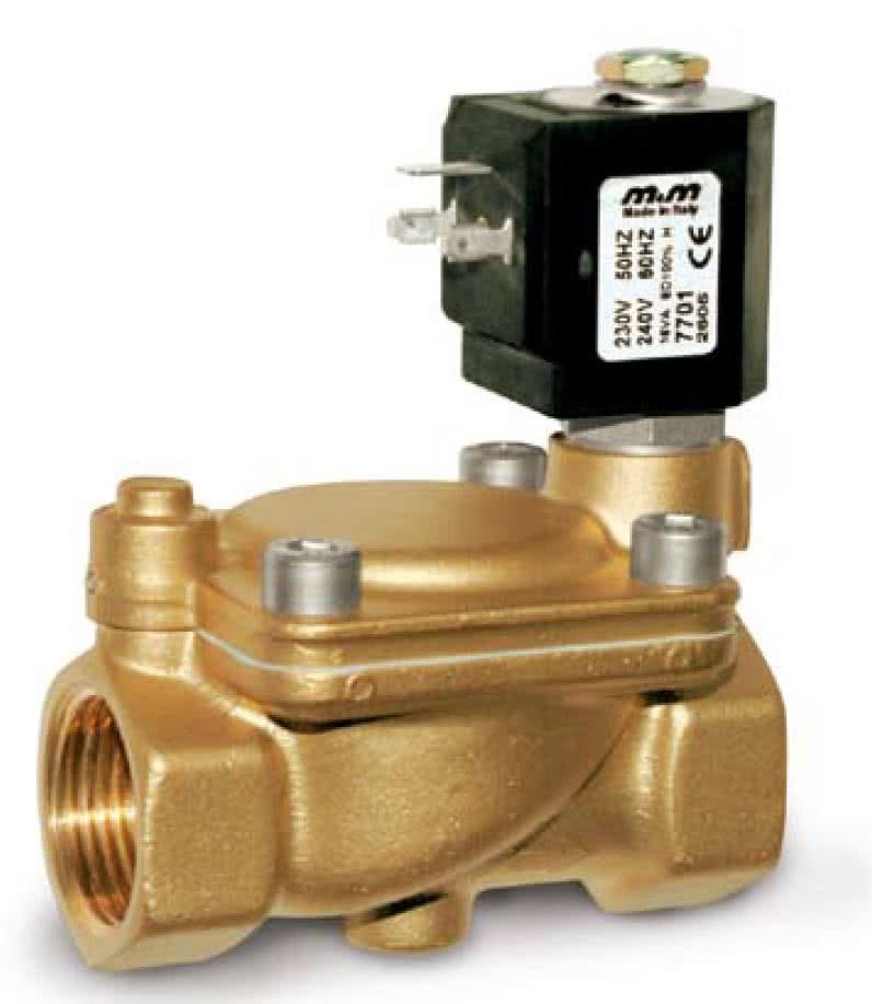 2-way solenoid valve, steam, G 1 ", brass, normally closed, servo-controlled