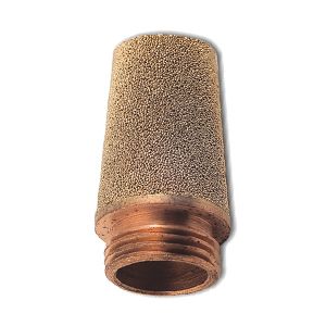 Conical E-shaped silencer made of sintered spherical bronze with round base made of copper-plated steel