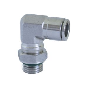 Swivel male L-connector with BSPP & metric thread