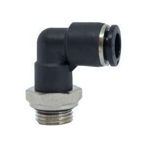 Swiveling L-connector with BSPP & metric thread, nickel-plated