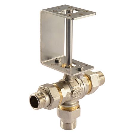 Comparato - 3-way ball valve with spacer for Diamant PRO actuator, full bore, DN25, PN16, 1 ", M / M / M