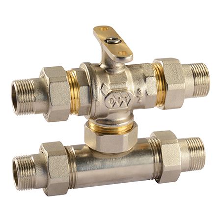 Comparato - By-Pass Ball Valve for Diamant PRO Actuator, 4-Way, Full Through, DN25, PN16, 1 ", M / M / M / M