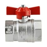 Standard ball valve, nickel-plated brass, 2x G 1 "IT, red wing handle