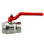 Standard ball valve, nickel-plated brass, 2x G 1 "IT, red lever handle