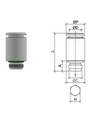 Straight connector, stainless steel AISI 316L with BSPP thread
