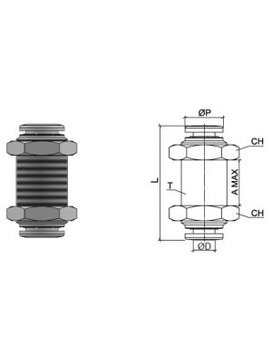 Bulkhead connector, stainless steel AISI 316L