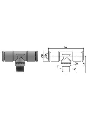 T connector, stainless steel AISI 316L with BSPT thread