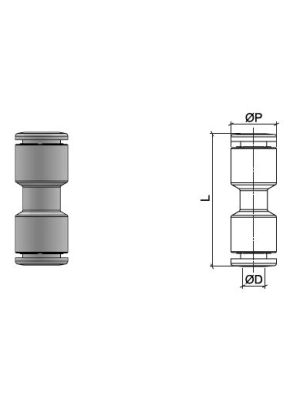 Straight connector, stainless steel AISI 316L