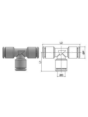 T connector, stainless steel AISI 316L