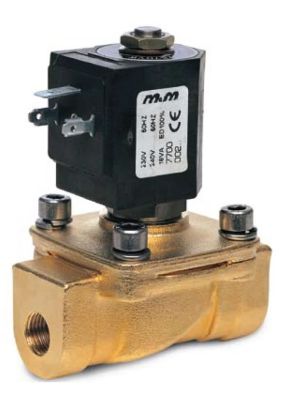 2-way solenoid valve, G 3/8 ", brass, normally closed - from 0 bar, positively controlled