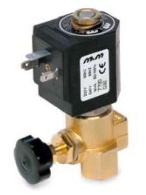 2-way solenoid valve, steam, G 1/4 ", brass, with flow restrictor, direct operated