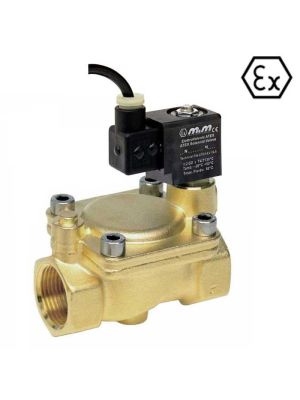 ATEX EEX m II 2GD T4 - 2-way solenoid valve, G 1/2 ", brass, normally closed, servo-controlled