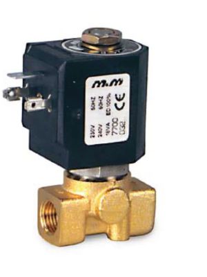 2-way solenoid valve, G 1/4 ", brass, normally open, direct operated