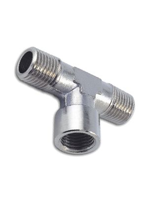 T-piece with BSPT and metric thread, 2xOuter thread, 1x internal thread