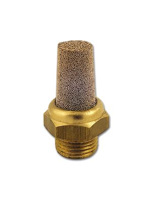 Cone-shaped silencer made of sintered spherical bronze, on hexagonal brass base