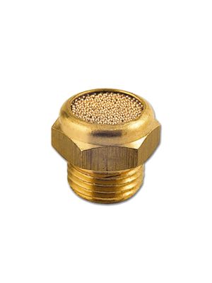 Silencer of sinterized spherical bronze riveted on hexagonal brass pastille base