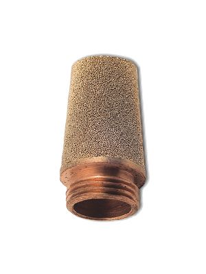 Conical E-shaped silencer made of sintered spherical bronze with round base made of copper-plated steel