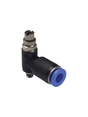 Flow regulator with automatic silenced quick-release valve and metric thread