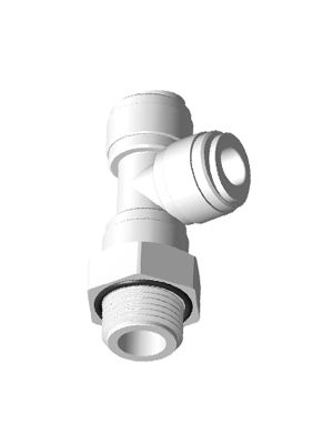 Swiveling lateral male T-connector with BSPP thread