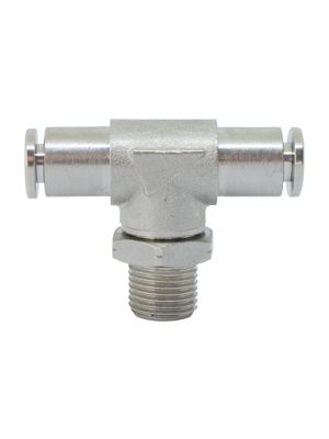 Swiveling T-connector with nickel-plated NPT and UNF threads
