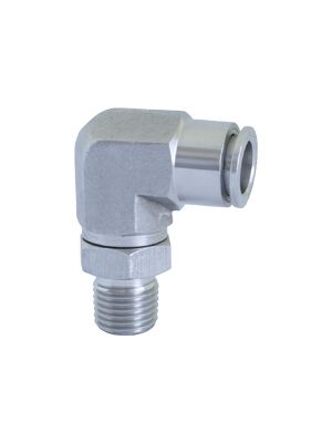 Rotatable L-connector with BSPT male thread