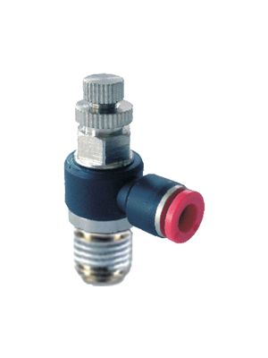 L flow regulator with BSPT male thread unidirectional nickel-plated, handle adjustment
